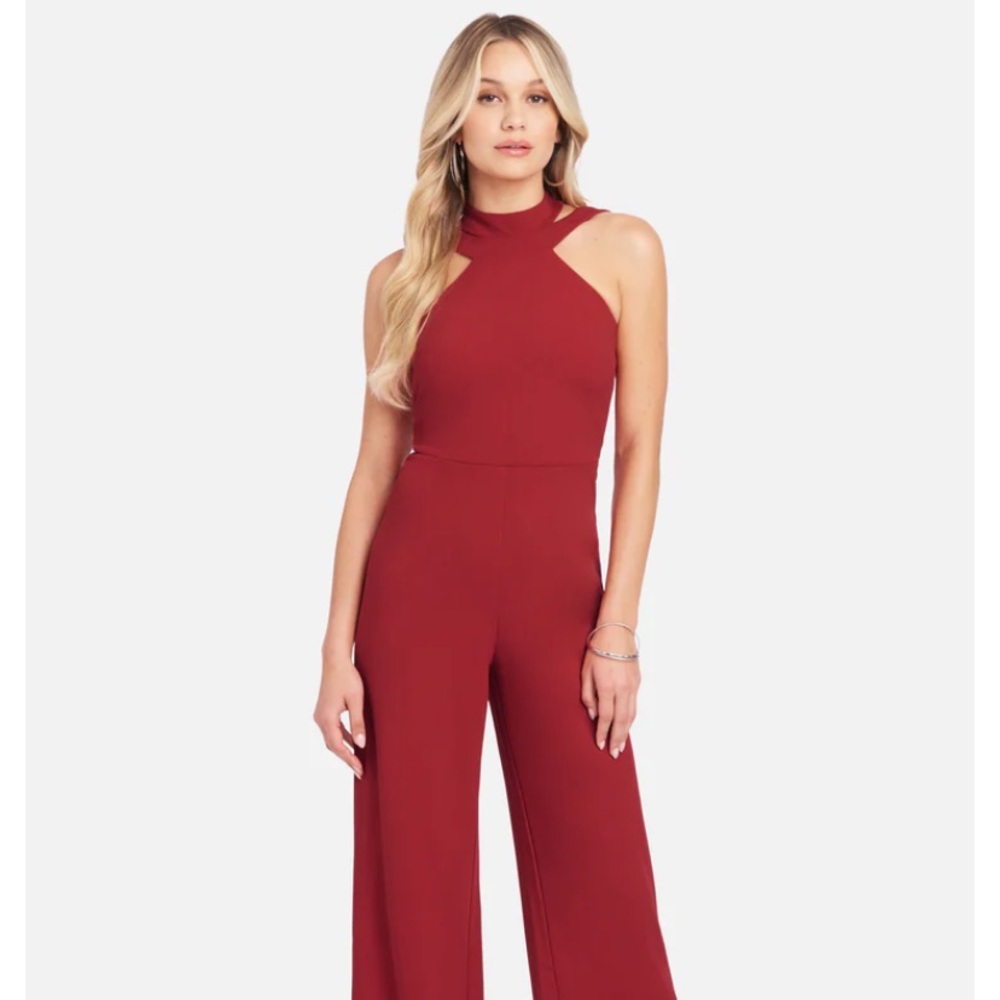 Bebe Jumpsuit — red, wide leg, halter — size 8, NWT